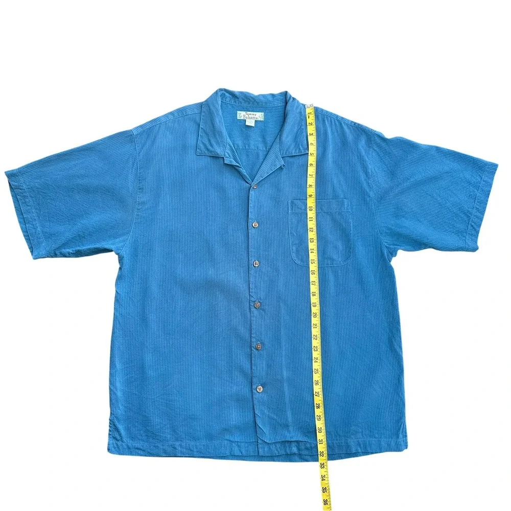 Tommy Bahama Mens XL Blue 100% Silk Short Sleeve Camp Shirt Coconut Buttons